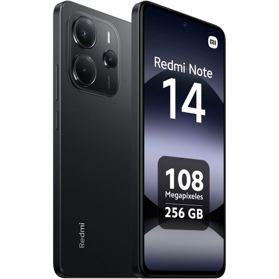 Móvil - Xiaomi Redmi Note 14, Negro medianoche, 256 GB, 8 GB RAM, 6.67" AMOLED FHD+, MediaTek Helio g99-Ultra, 5500 mAh